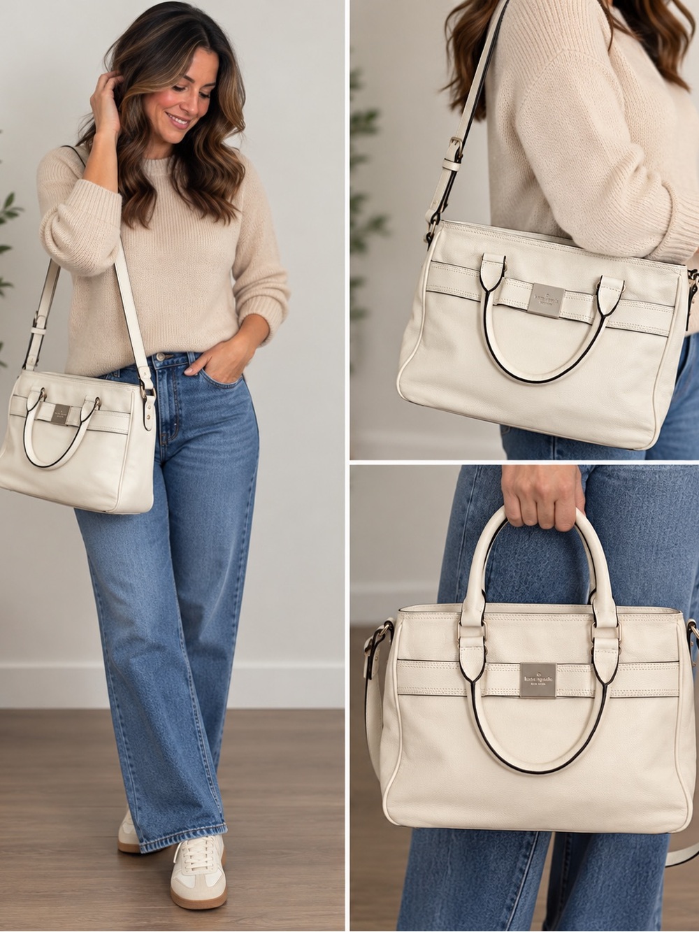 kate spade Cream Leather Satchel Bag